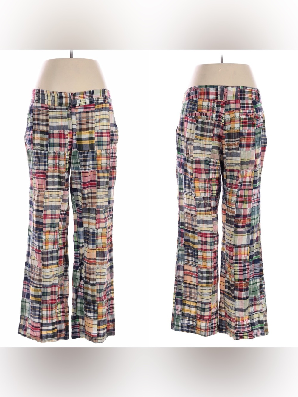 J. CREW Vintage Madras Plaid Patchwork Favorite Fit Pants sz 12 Women's